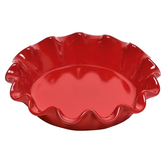 Emile Henry Burgundy Red Glazed Ceramic Stoneware Deep Ruffled Pie Dish - Picture 1 of 14